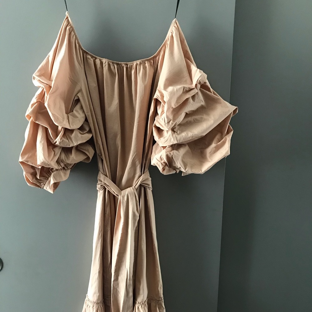 Zara off the shoulder Beige Poplin Dress Large